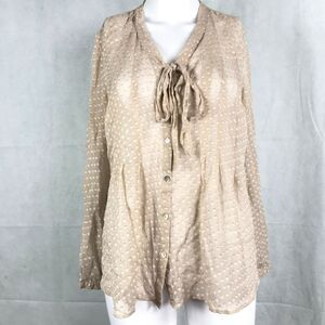 Daniel‎ Rainn Shirt Womens S Beige Silk Chiffon Textured Polka Dot Button Up Top
